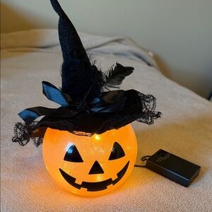 Halloween Pumpkin Light with Witch Hat